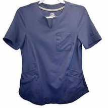 ClimateRight Cuddl Duds Womens Scrub Top Navy XS Short Sleeve Stretch Woven - £25.04 GBP