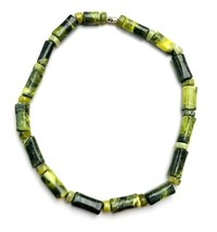 Vintage Green Yellow Stone Tube Bead BOHO Necklace - $17.82