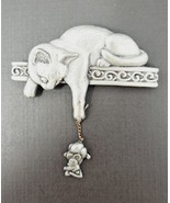 JJ Pewter Cat and Mouse Brooch 3.5&quot; Pin Pinback Jonette Jewelry Dangling - £10.70 GBP