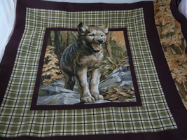 4 Wolf Pillow Fabric Panels Cotton Mother with Cub Fall Autumn Color 35.... - £8.68 GBP