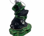 Black Scotty  Dog  on Shamrock Hand Blown Glass Christmas Ornament Paint... - $9.55
