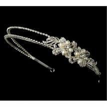 Exquisite Crystal &amp; Pearl Bridal Tiara Band with Side Ornament Bridal He... - $60.78