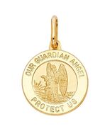 Genuine 14k Yellow Gold 0.70" Our Guardian Angel Round Medallion Pendant - $379.17