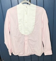 Vintage Pink White Striped Pintuck Bib Button Down Tuxedo Shirt Size Medium - $23.76