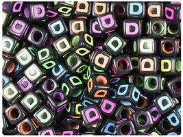 BeadTin Black Opaque 7mm Cube Alpha Plastic Beads - Colored Letter D (75... - $2.09