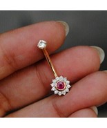 14K Yellow Gold Plated 1.50Ct Round Cut Simulated Ruby Belly Button Ring... - £71.12 GBP