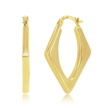 Yellow Gold Diamond-Shaped 30x24mm Hoop Earrings - 14K Gold - £394.48 GBP