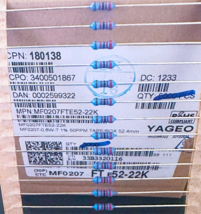 100Pcs MF0207FTE52-22K YAGEO Metal Film Axial Resistor 1% 22KOhm 0.6W - $4.95