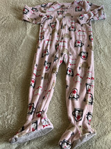 Just One You Girls Pink Penguins Reindeer Snowman Fleece Long Sleeve Pajamas 4T - £5.08 GBP