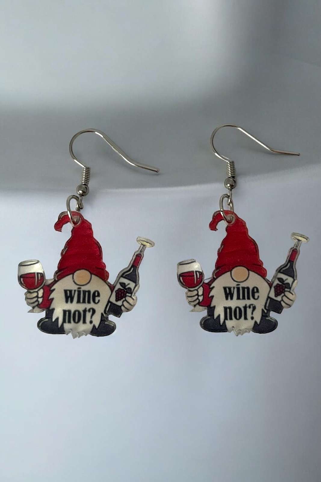 Wine Lover Gnome Earrings - Cute Acrylic Holiday Gift for Her, Choose Plain or