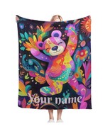 Dancing Teddy Bear Personalised Blanket – Custom Happy Name Throw – Soft... - $34.00+