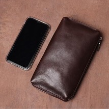 Men&#39;s Real Leather Vintage Clutch Bag Cowhide Long Wallet Credit Card Purse Smal - £95.64 GBP