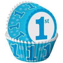 1st Birthday Baby Boy Blue Cupcake Baking Cups First Party Supplies 75 Pieces - £3.88 GBP