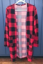 Open Red Black Checkered Plaid Cardigan Top L Harvest Farm Girl Cowgirl ... - £7.00 GBP