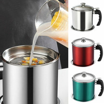 Kitchen Stainless Steel Oil Strainer Pot Grease Container Jug Storage Can Filter - £17.94 GBP