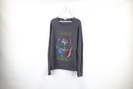 Obey Womens Medium Spell Out Thin 1989 Wasteland Knit Crewneck Sweatshirt Gray - £38.88 GBP