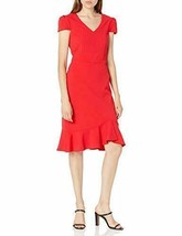 BETSEY JOHNSON Cap Sleeve Midi Dress with Flounce sz 2 Red NWTs FR01K69 - £46.82 GBP