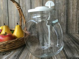 Vintage MidCentury Shape Clear Glass Juice Pitcher w/Lid &amp; Stirrer Italy  - £18.10 GBP