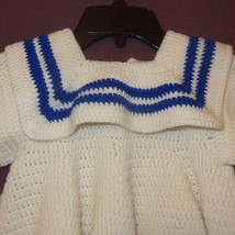 Dress Crochet Sailor Nautical Handmade. 18 - 24 months 2T White Blue Girls - £20.53 GBP