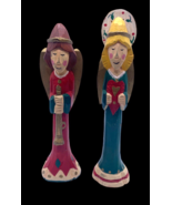 Hand Carved Angels Christmas Figures Figurines Shelf Sitter Folk Art Woo... - €28,59 EUR