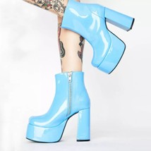 SIMLOVEYO 2021 Ladies Ankle Boots Zip Round Toe Platforms Candy Color Punk Chunk - £56.38 GBP