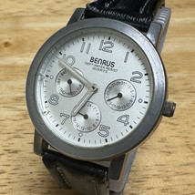 Vintage Benrus Quartz Watch Men 30m Silver Black Leather Band~For Parts ... - $21.84