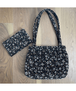 Vintage 70s Artisan Quilted Velveteen Purse Bag Pouch Wallet Neutral Floral - $872.10 MXN