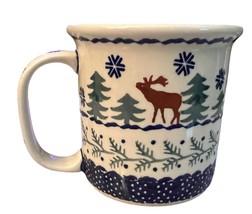 Manufatura Polish Pottery Reindeer Pine Coffee Mug 12 Ounce - $29.02