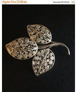 Vintage Sterling Silver Scrollwork Leaf Brooch Pin Germany  - £46.89 GBP