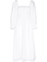 NWT Reformation Gitane in White Linen Puff Sleeve Smocked Midi Dress XS ... - £144.71 GBP