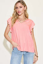 Basic Bae Full Size Bamboo Notched Ruffled Short Sleeve T-Shirt - $28.50