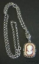 Vintage Shell Cameo Set in Sterling and Gold With Heavy Handmade Sterling Chain - £270.71 GBP