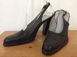 Premiata Donna Italian Black Leather Mesh Slingback Chunky Block Heels 7... - $59.39