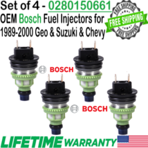 OEM Bosch x4 Fuel Injectors for 1989-00 Geo, Suzuki, Chevrolet 1.0L I3 &amp; 1.3L I4 - £73.45 GBP