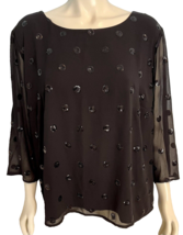 Talbots Woman Black 3/4 Sleeve Boat Neck Top with Sequins Size 2X - £35.51 GBP