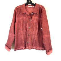 Soft Surroundings Jacket Womens Large Dark Orange Bondon Denim Boho Embroidered - $39.19