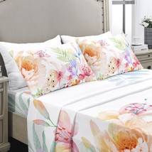 Queen Sheet Set - Floral Print - Luxury Brushed Microfiber Bed Sheets - Lightwei - £49.53 GBP