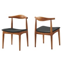 2 Elbow Style Dining Chairs Danish Mid-Century Walnut Finish Solid Wood ... - $304.97