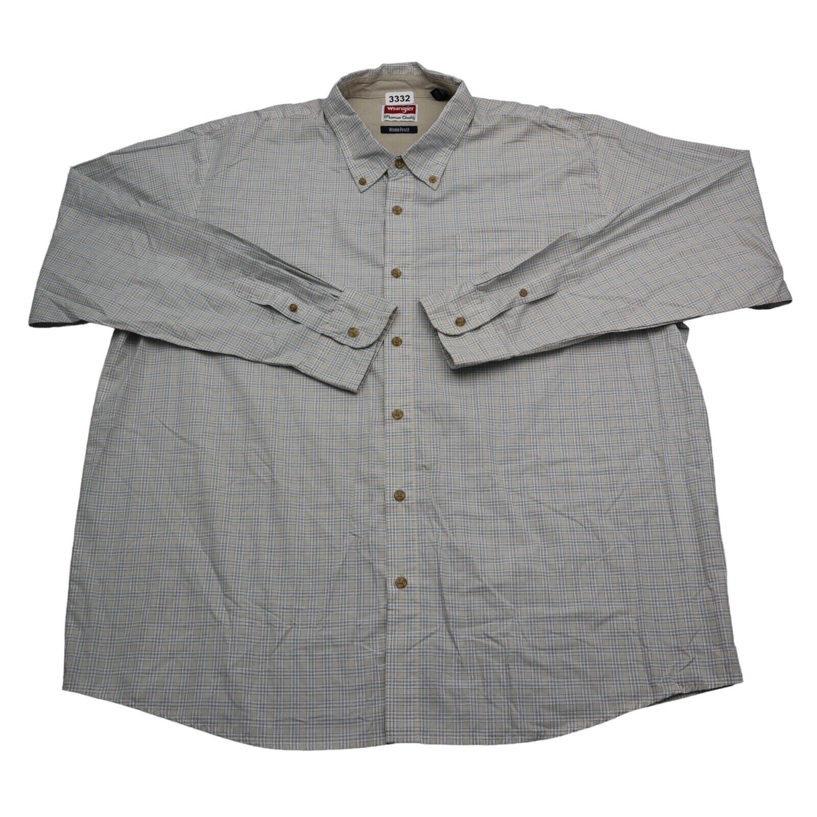Wrangler Shirt Mens 2XL XXL Tan White Check Wrinkle Resist Long Sleeve B... - £14.05 GBP