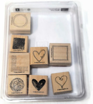 Stampin Up Retired Wood Wooden Mounted Stamp Set Much Love Small Shapes 8pc - £4.75 GBP