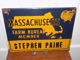 Vintage Massachusetts Farm Bureau Member Metal Sign - $316.80