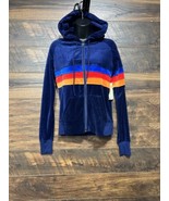 C&amp;C California Hoodie Y2K Womens Velvet Rainbow Full Zip Pockets XS Blue - $71.56 CAD