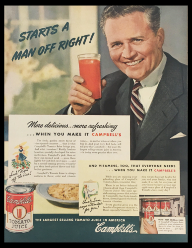 1941 Campbell Delicious Tomato Juice Vintage Print Ad - $14.20
