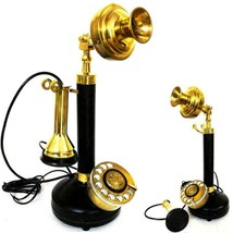 Antique Look Brass Candlestick Telephone Rotary Dial Old Retro Vintage Phone - £73.65 GBP