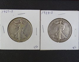 1927 1928 S Walking Liberty Silver Half Dollar Set Of 2 Coins, San Francisco - £40.49 GBP