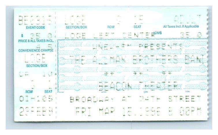 Primary image for Allman Brüder Band Konzert Ticket Stumpf März 15 1996 New York Stadt