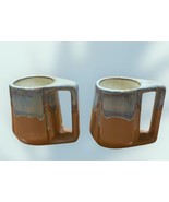 VTG Rodolfo Padilla (Set Of 2) Stoneware Mugs Drip Glaze Mexico Cream/Bl... - $23.01