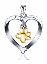 Jewelry Trends Dog Bone Heart with Dangle Paw Print Sterling Silver Pendant Neck - £27.17 GBP