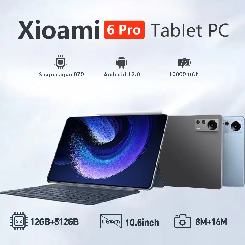 23 original android 12 tablet global pad 6 pro snapdragon 870 512gb tablette pc 5g dual thumb200