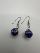 Vintage Blue Cloisonné Dangle Earrings 3.7cm - £14.07 GBP